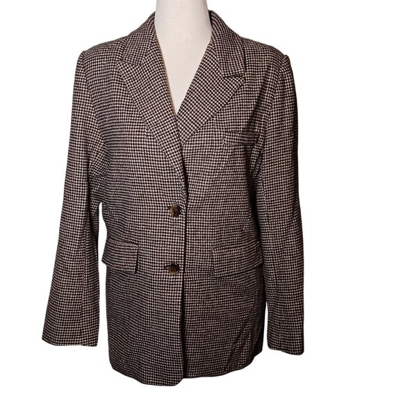 ASTR the Label Women's Pauline Houndstooth Brown/Cream Single Breasted Blazer M - Picture 1 of 9